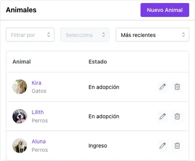 Imagen de la lista de animales